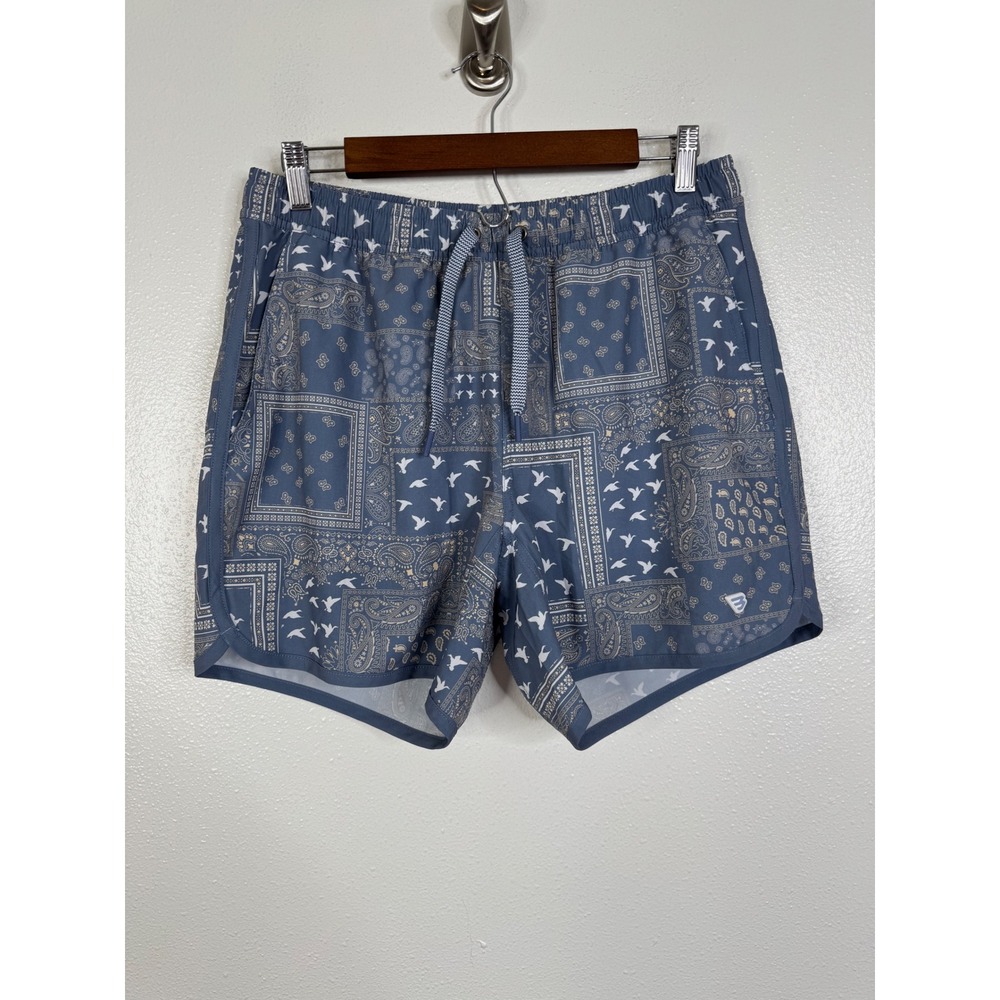 Burlebo Mens Performance Everyday Shorts Blue Bandana Paisley Bird Print Size S